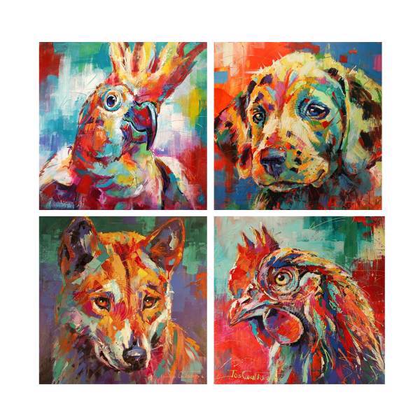 تابلو شاسی گالری هنری پیکاسو طرح آثار یوس کافرور مجموعه 4 عددی سایز 30x30 سانتی متر