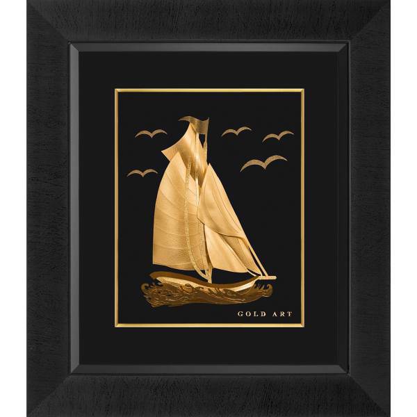 تابلوی طلاکوب زرسام طرح Single Sail Boat سایز 40 × 35 سانتی متر، Zarsam Single Sail Boat Golden Tableau Size 35 x 40 cm