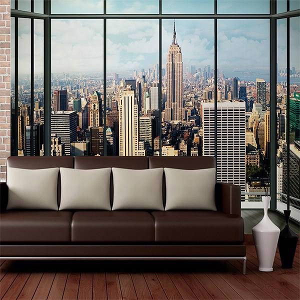 کاغذ دیواری 1وال مدل پنجره آسمان خراش نیویورک، 1Wall Giant Mural New York Skyline Window Wallpaper