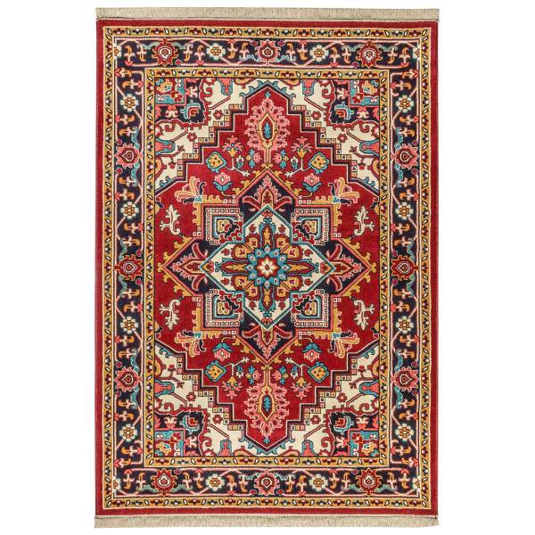 فرش ماشینی سهند کد B045.BJ طرح هریس زمینه قرمز، Sahand Model Heris Mechine Made Carpet Code B045.BJ Red