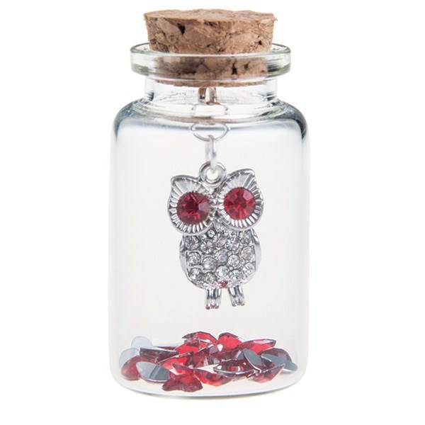 جغد نگینی چشم قرمز داخل شیشه 9 عددی 1101B، Stone Owl Red Eye The Glass 9 Digits 1101B