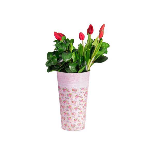 دسته گل مصنوعی به همراه گلدان فلزی دیزوم مدل Kado، DZoom Kado Artificial Flower