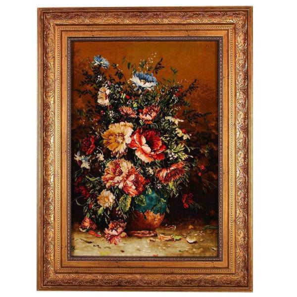 تابلو فرش چله‌ابریشم گالری مثالین طرح گلدان آبی 25008
