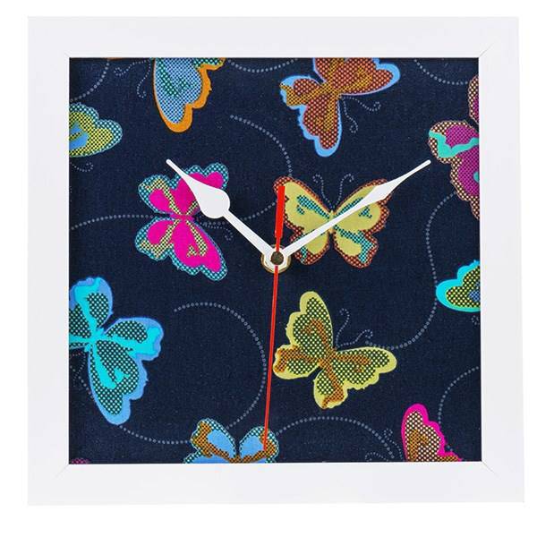 ساعت دیواری عقربه ای 20 × 20 طرح پارچه نقش 6 با قاب سفید کد WEW 51 006، WeWatch WEW 51 006 WallClock