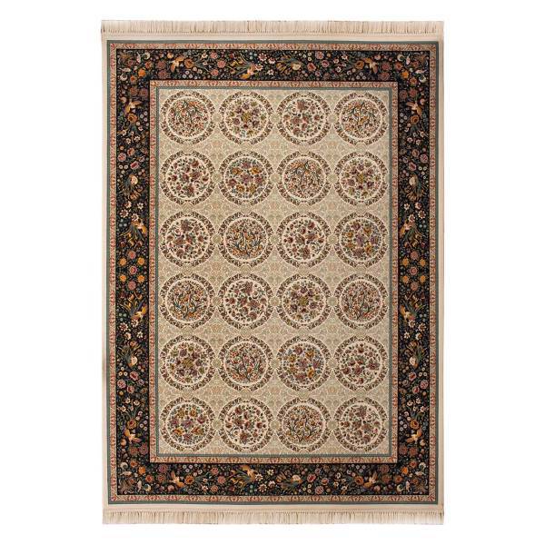 فرش ماشینی بزرگمهر طرح خشتی کد FR121 زمینه کرم