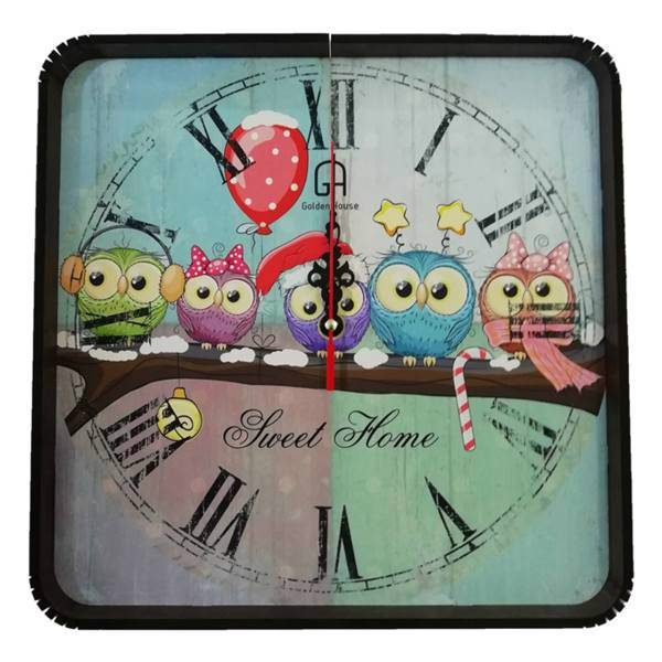 ساعت دیواری گلدن طرح جغد زوج کد 10010149