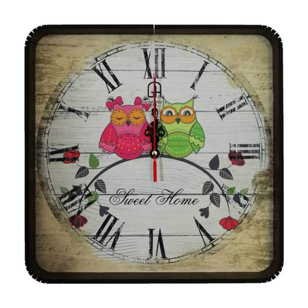 ساعت دیواری گلدن طرح جغد زوج کد 10010147