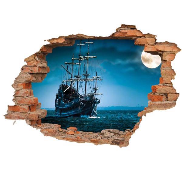 استیکر سه بعدی ژیوار طرح کشتی و ماه، Zhivar Ship and Moon 3D Wall Sticker