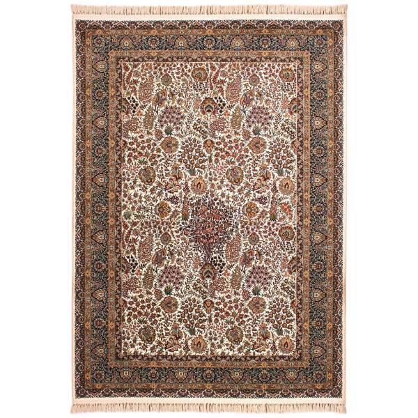 فرش ماشینی شاهرخ طرح گلشن کد FR104 زمینه کرم