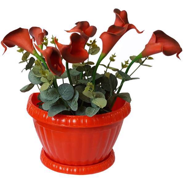 گلدان گل برتاریو مدل Red Calla Lily، Bertario Red Calla Lily Flower And Pot