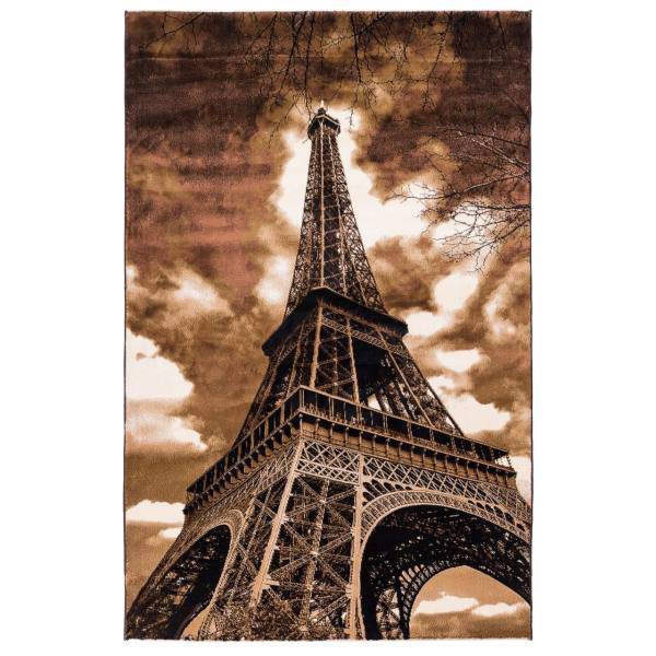 فرش ماشینی دنیای فرش طرح ایفل زمینه قهوه ای