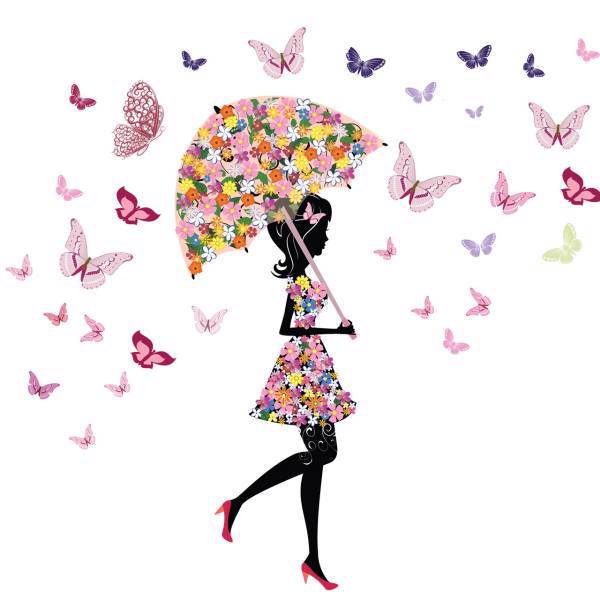 استیکر دیواری ژیوار طرح دختر پروانه ها، Zhivar Girl butterflies Wall Sticker