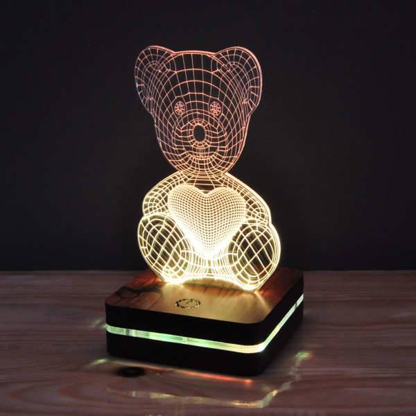 چراغ خواب موهومی طرح خرس و قلب ۲ هفت رنگ، Mohomi Wirelight 7 Color Lamp Bear and Heart 2