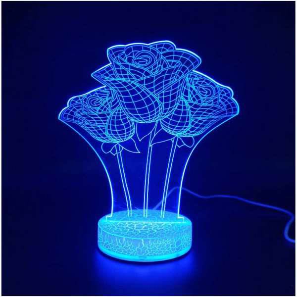 چراغ خواب سه بعدی سحاب مدل گل رز هفت رنگ