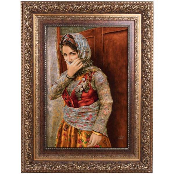 تابلو فرش گالری سی‌ پرشیا طرح دختر آذری کد 901152