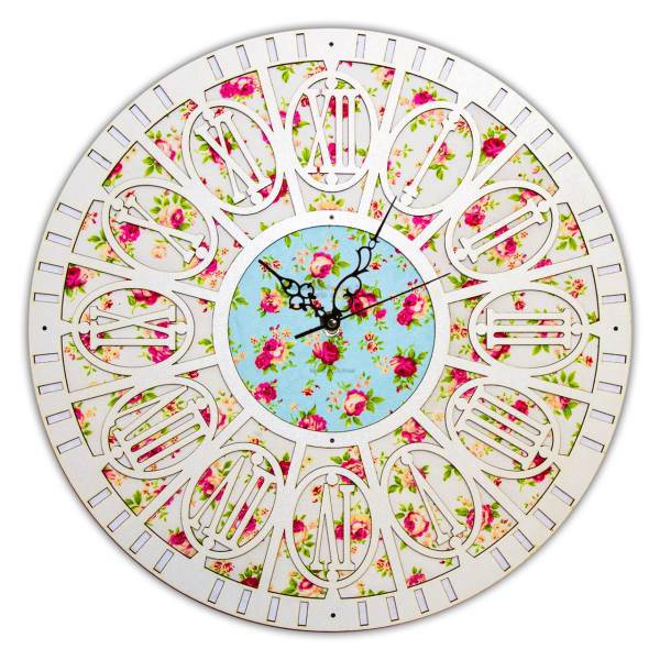 ساعت دیواری چوبی فامسین مدل توسکان کد TEC01، Famesin Large Wooden Floral Decorative Wall Clock