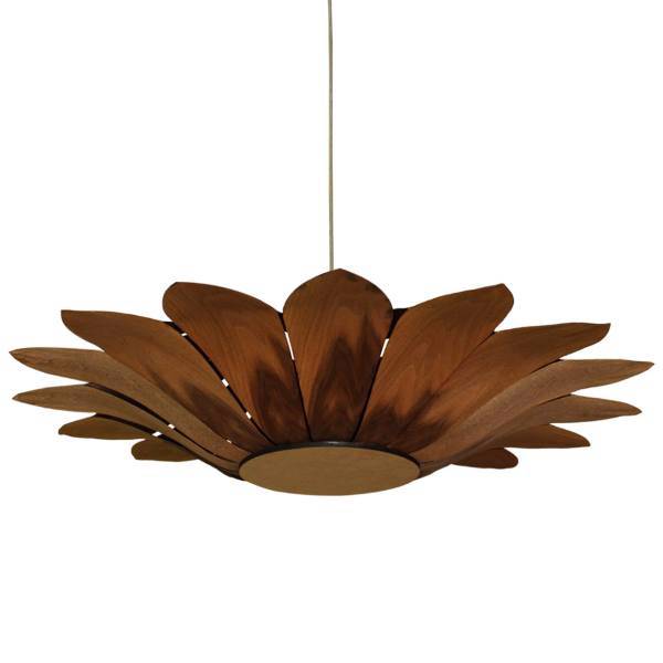 لوستر چوبی گلوری مدل گل آفتابگردان گردویی، Glory Sunflower Pine Wooden Hanging Lamp