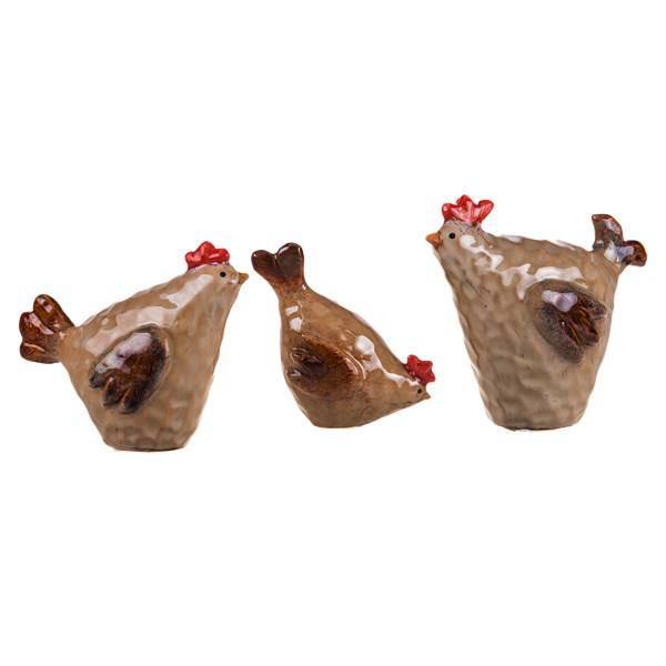 مجسمه سرامیکی مرغ 3 عددی نشسته، Triple Sitting Hen Decorative Ceramic Statue