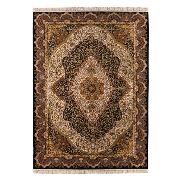 فرش ماشینی خالقی طرح اهورا کد FR207 زمینه سرمه ای