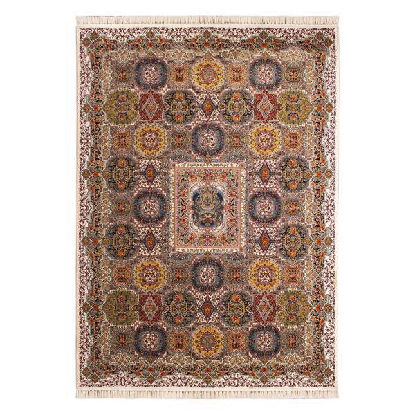 فرش ماشینی تی تا طرح خشتی کد FR187 زمینه کرم