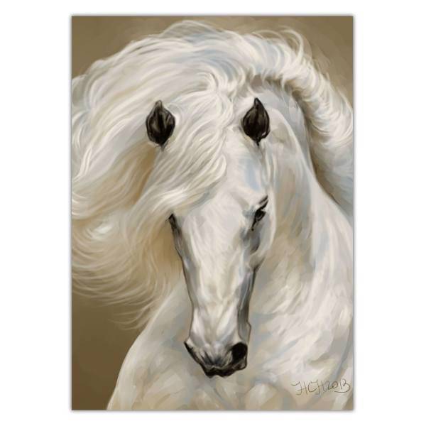 تابلو شاسی ونسونی طرح Painted White Horse سایز 50 × 70، Wensoni Painted White Horse Chassis Size 70 x 50