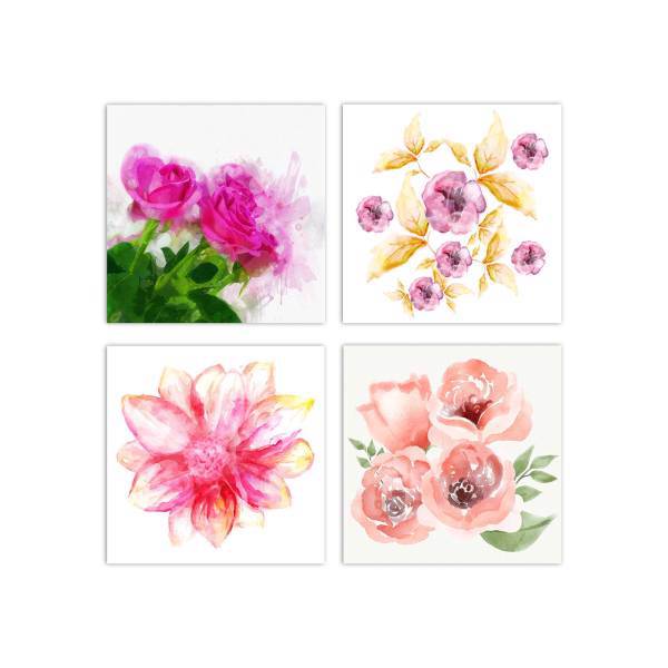 تابلو دیواری 4 تکه دکوگراف مدل Flower کد 413 سایز 20x20 سانتی متر، DecoGraph Flower 413 Wood Chassis Size 20x20 Cm