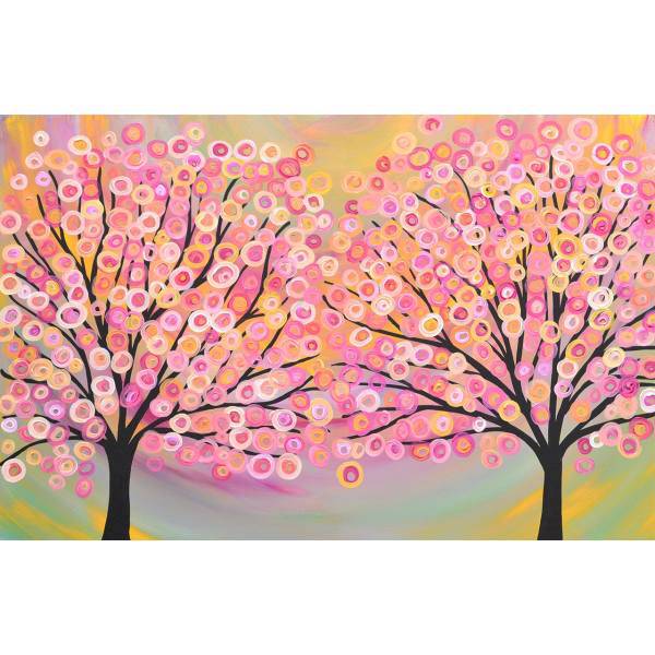 تابلو شاسی گالری هنری پیکاسو طرح شکوفه های صورتی سایز 30x20 سانتی متر، Picasso Art Gallery Pink Blossoms Chassis Size 20x30 CM