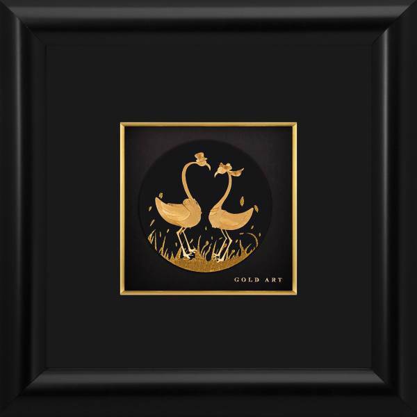 تابلوی طلاکوب زرسام طرح Two Gooses Little Round سایز 25× 25 سانتی متر، Zarsam Two Gooses Little Round Golden Tableau Size 25 x 25 cm