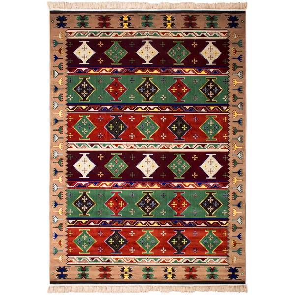 فرش ماشینی سرزمین فرش طرح عشایر زمینه کرم