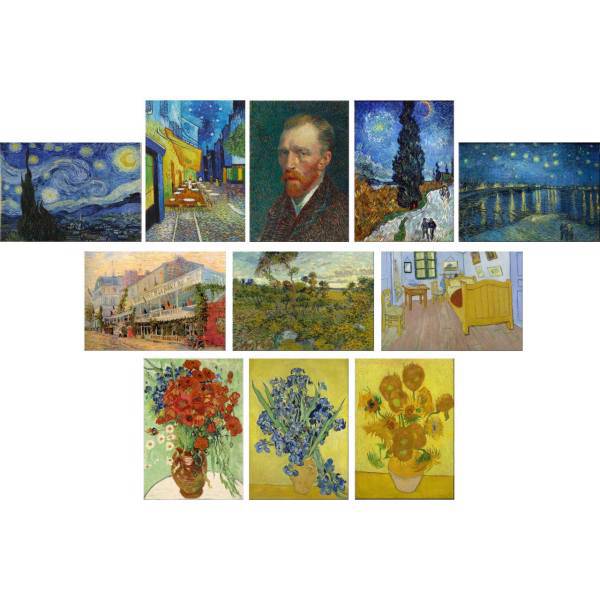 تابلو شاسی گالری هنری پیکاسو طرح آثار ونسان ونگوگ مجموعه 11 عددی، Picasso Art Gallery Vincent Van Gogh Paintings Collection Pack of 11