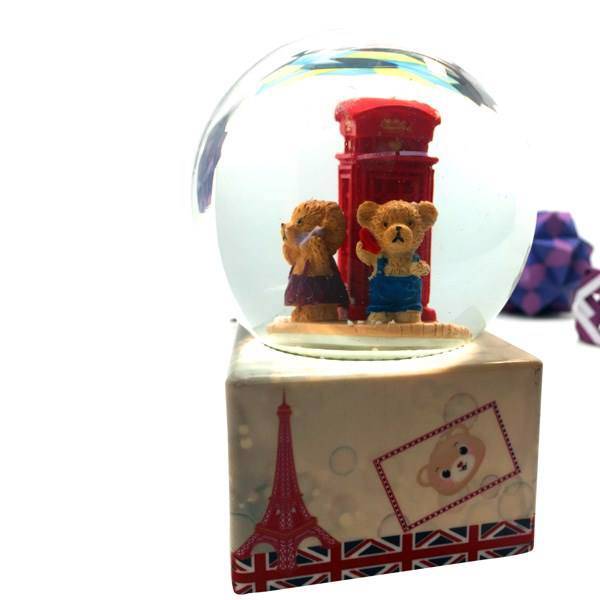 عروسک دکوری گوی برفی شیشه‌ای مدل خرسی، Snow Globe Bear Decorative Doll