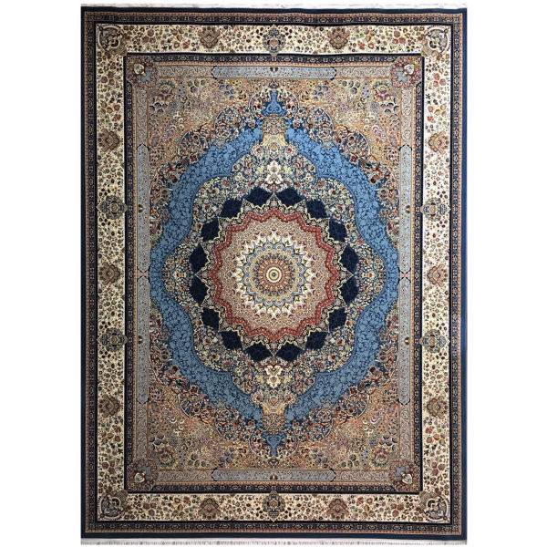 فرش ماشینی عظیم زاده طرح فرناز گل برجسته کد 9010