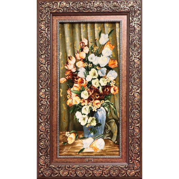 تابلوفرش دستباف آنافرش طرح گل طولی کد 10107، Ana Farsh Tableau Carpet Flower Design