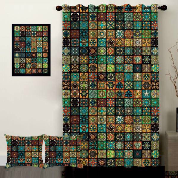 پرده رنس مدل S1-41076 به همراه تابلو و کوسن، Rence S1-41076 Curtain with Tableau and Cushion