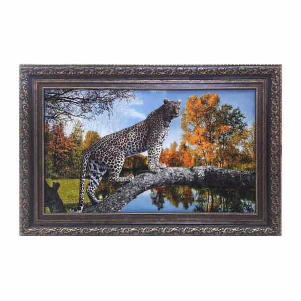 تابلو فرش دستباف طرح ببر روی درخت، Handmade Carpet frame tiger on the tree