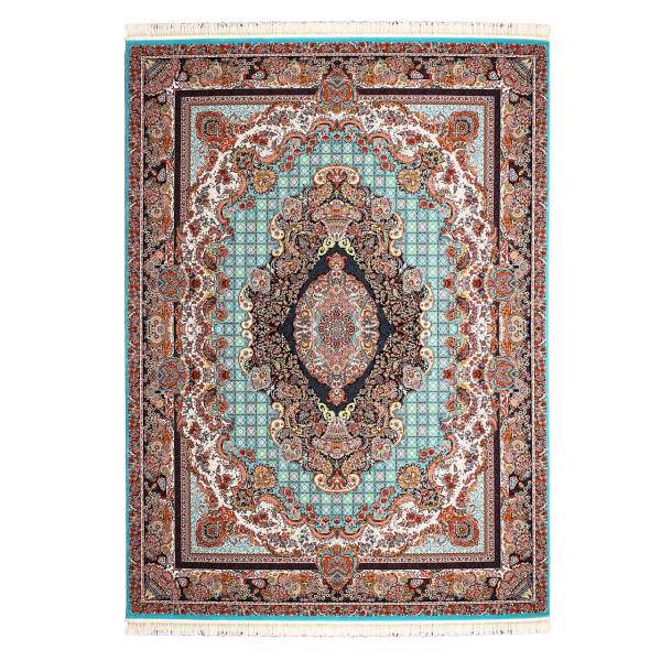 فرش ماشینی دربار طرح لیلی کد FR36 زمینه آبی فیروزه ای