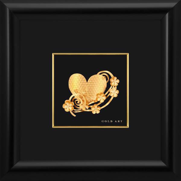 تابلوی طلاکوب زرسام طرح قلب و گل سایز 25 × 25 سانتی متر، Zarsam Heart And Flower Golden Tableau Size 25 x 25 cm