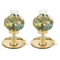 جاشمعی فانوسی گالری انار مدل برگ سبز مجموعه 2 عددی Anar Green Leaf 2 Pcs Lantern Candle