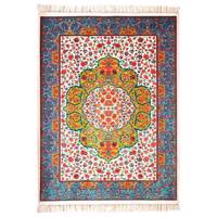 فرش ماشینی فرش کاشان طرح خلد برین کد FSM25 زمینه آبی کرم