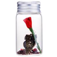 جغد فلزی طلایی با گل رز ساتن قرمز داخل شیشه کد 1411B Golden Metal Owl With Red Satin Roses In Glass 1411B