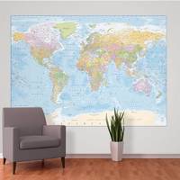 کاغذ دیواری 1وال مدل نقشه سیاسی آبی جهان 1Wall Deco Mural Blue Map Political Wallpaper