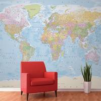 کاغذ دیواری 1وال مدل نقشه سیاسی رنگی جهان 1Wall Giant Mural Colour Political World Map Atlas Wallpaper