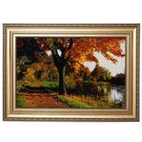 تابلو فرش چله ابریشم گالری مثالین کد 25063 طرح منظره پاییزی