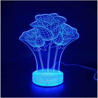 چراغ خواب سه بعدی سحاب مدل گل رز هفت رنگ